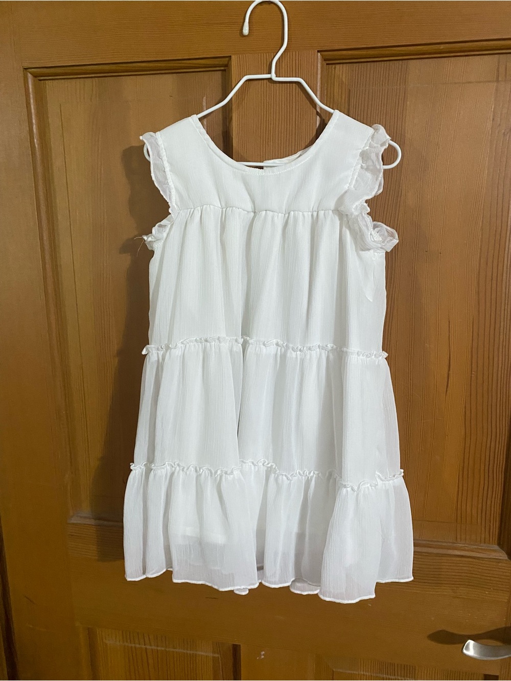 Girls' White Ruffle Tiered Dress